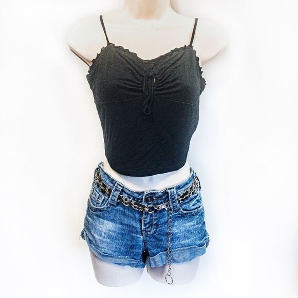 Two Pieces - Black Cropped Cami Sz M/S & Truce Daisy Dukes Jean Shorts Sz 3 - Picture 1 of 16